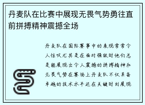 丹麦队在比赛中展现无畏气势勇往直前拼搏精神震撼全场